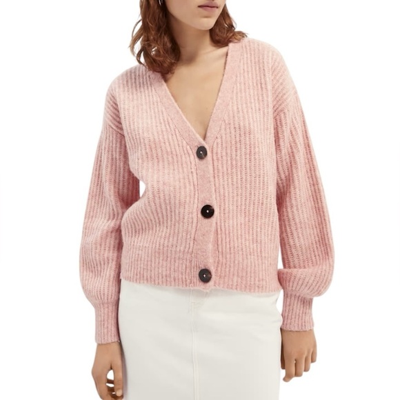 Scotch & Soda Sweaters - Scotch & Soda | Pink Fuzzy Boxy-Fit Cardigan Alpaca Blend Size XL